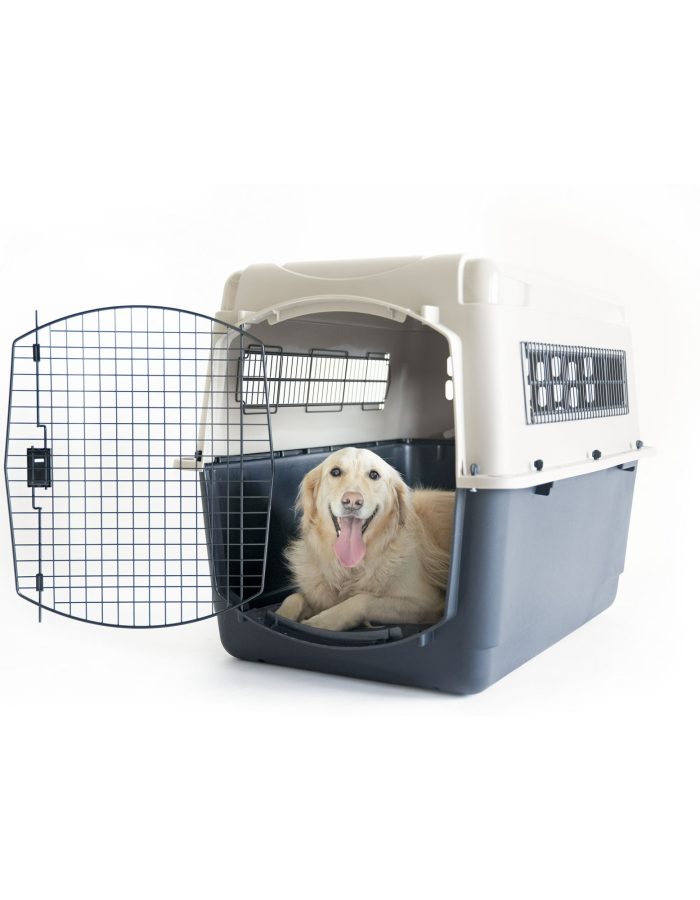 Petmate® Ultra Vari Plastic Travel Dog Kennel 40″ for Large Pets 70-90 lbs, Taupe/Black